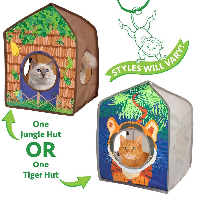 Kitty City Safari Jungle Tiger Pop-Up Cat House, Collapsible Indoor Cat Hideout with Peekaboo Openings, Lightweight Foldable Cat Playhouse - Image 2